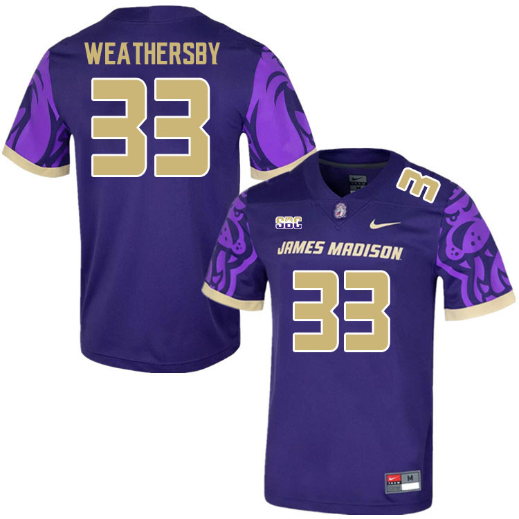 Men-Youth #33 Gannon Weathersby James Madison Dukes College Football Jerseys Stitched Sale-Purple